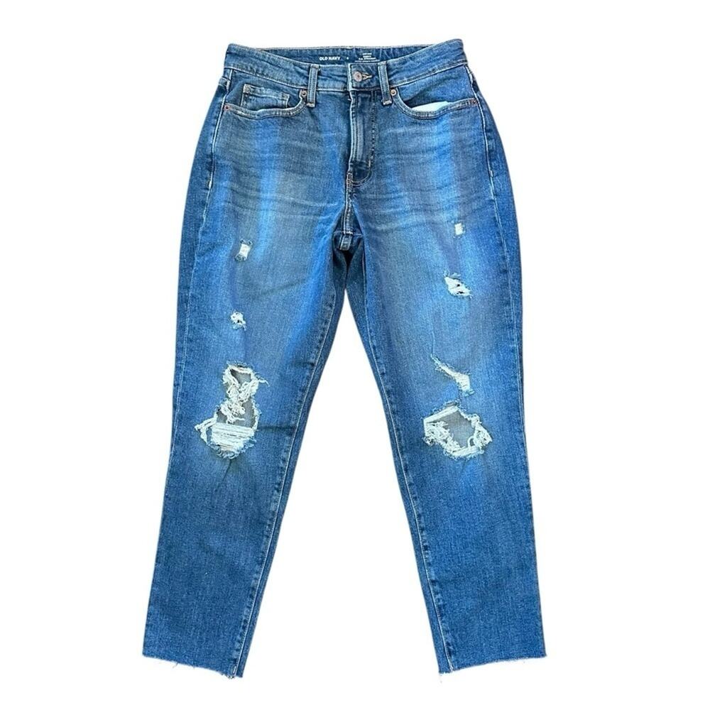 NWT Old Navy Curvy High-Waisted OG Straight Jeans Raw Hem Distressed Sz 6